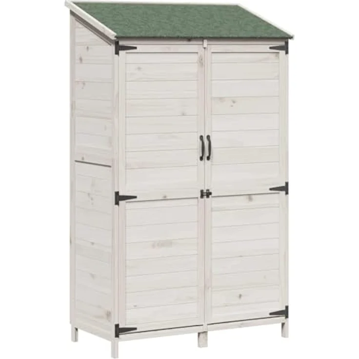 vidaXL Holz Gartenhaus, Weiß, 106,5 x 56 x 176 cm, rechteckig, wasserdichte Aufbewahrung mit großer Kapazität für Werkzeuge – Bild 1