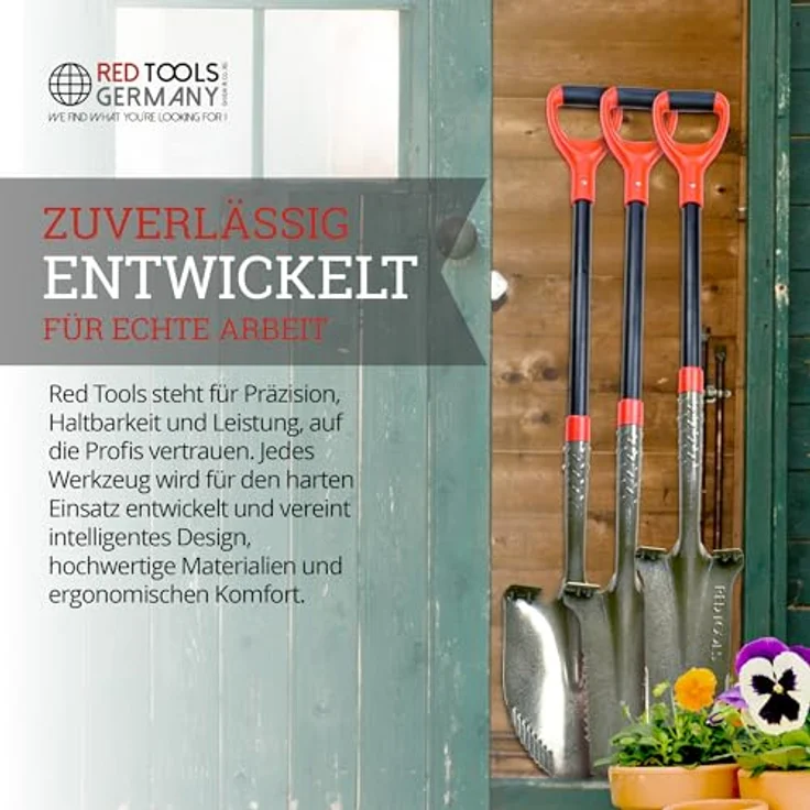 Red Tools Profi Spaten Set, 3-tlg. Gartenset mit Sägespaten, Drainagespaten und vielseitiger Schaufel, robustes Metallwerkzeug – Bild 5