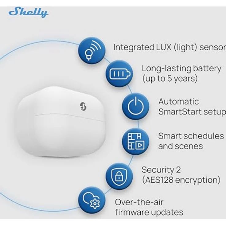 Shelly Wave Motion Bewegungsmelder, Z-Wave Long Range Technologie, integrierter Helligkeitssensor, 12 m Reichweite – Bild 3