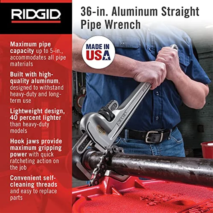 RIDGID 31110 Modell 836 gerade Aluminium-Rohrzange, 36'' Sanitär-Schraubenschlüssel – Bild 2
