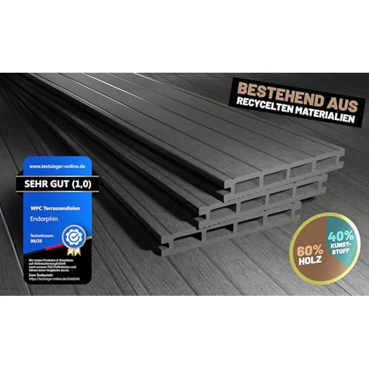 Endorphin Terrassendielen ® WPC Komplettset 20m², hellgrau, witterungsbeständig, rutschfest, pflegeleicht – Bild 5