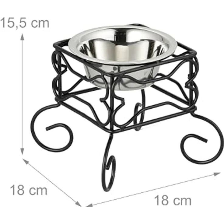 Relaxdays Hundenapf, erhöhter Napfständer, 300 ml Volumen, Eisen & Edelstahl, HxBxT: 15,5 x 18 x 18 cm, schwarz/Silber – Bild 4