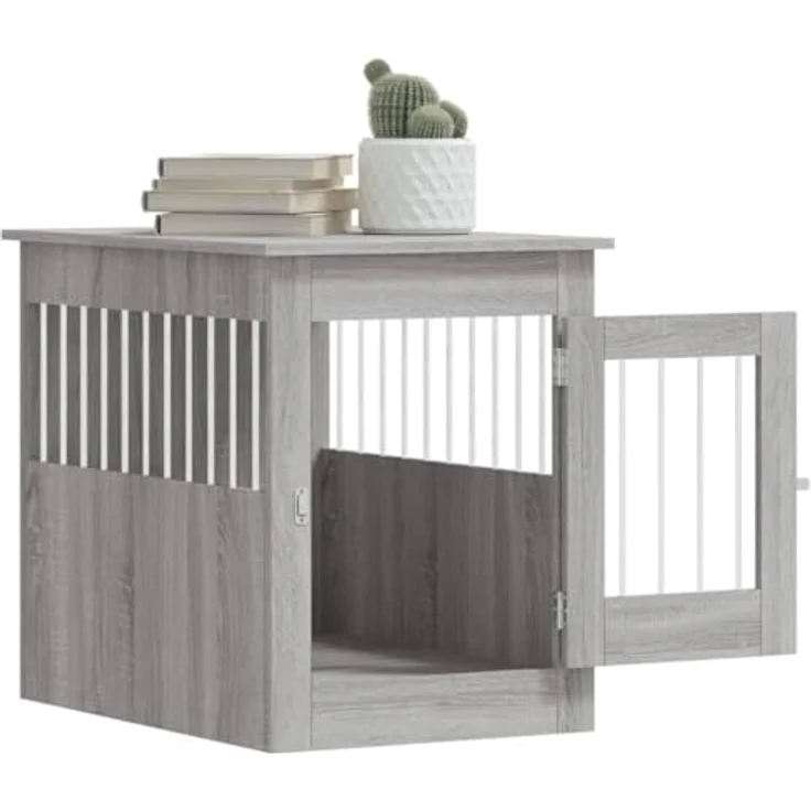 vidaXL Hundekäfig im Möbelstil, Abschließbar Hundebox mit Tür, Hundehütte Beistelltisch, Grau Sonoma 55x80x68 cm Holzwerkstoff – Bild 5