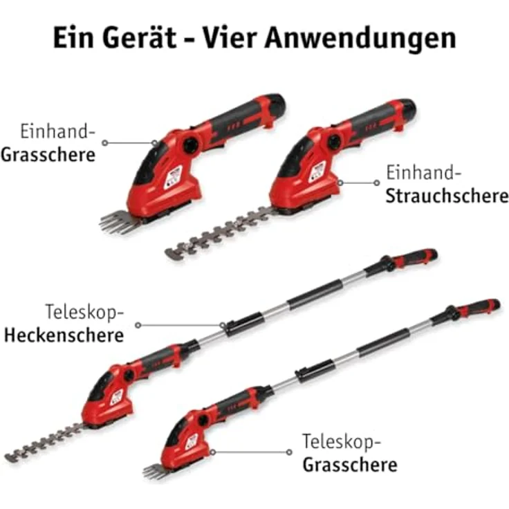 WALTER Akku Heckenschere/Grasschere mit stufenloser Teleskopstange (bis 120 cm), 12V Li-Ion, 1200 U/min, Laserschneidmesser, 160 mm Schnittlänge, inkl. Akku und Schnellladegerät – Bild 2