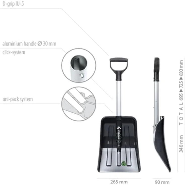 Prosperplast Schaufel Everest Eco, ausziehbarer Griff, Schwarz, mit leichtem Aluminiumgriff und stabilem Kunststoffblatt – Bild 5