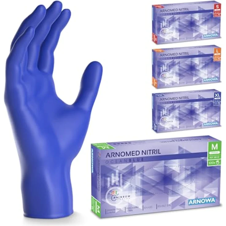ARNOMED Einweghandschuhe M, 500 Stück Dunkelblau, Nitril, puderfrei, lebensmittelecht, latexfrei, schützend in S, M, L, XL – Bild 1