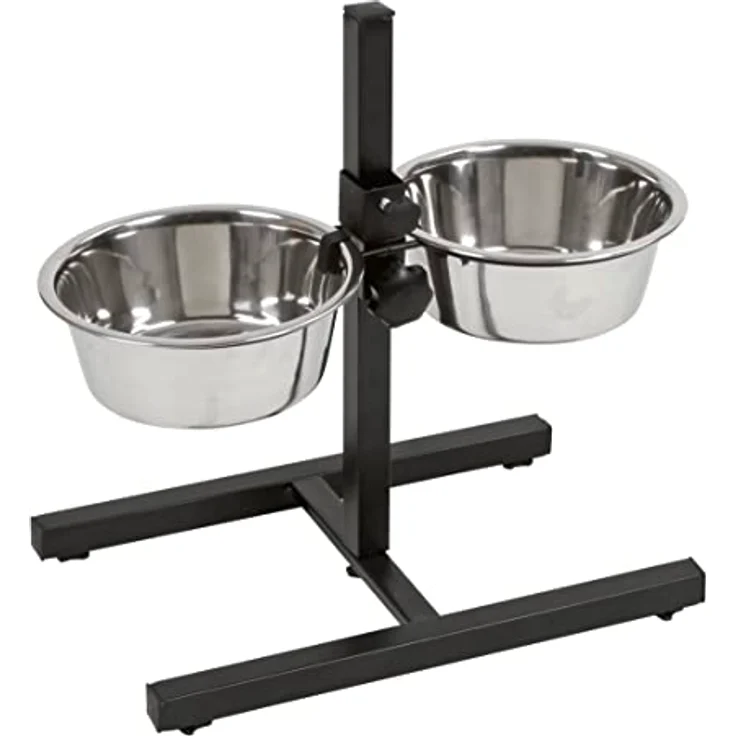Kerbl Pet Futterbar inklusive Edelstahlnäpfe, stufenlos verstellbarer Hunde Fressnapf, 2 x 1800 ml, Höhe 43 cm, Schwarz – Bild 1