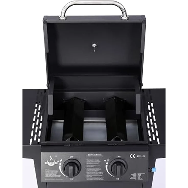 El Fuego Gasgrill "San Jose 2 Brenner" mit Gusseisen Grillrost und Thermometer, schwarz – Bild 5