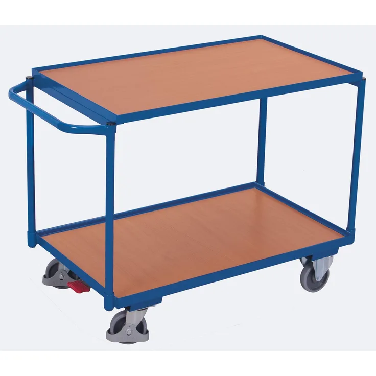 Variofit Transportwagen, Tischwagen (250 kg) aus Holzwerkstoffen mit Buche-Oberfläche, pulverbeschichtet in Gentianblau