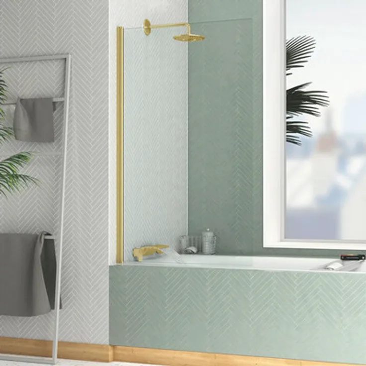 Aurlane Badewannenaufsatz Essential FAC741, 1-flügelige Faltwand aus goldfarbenem Aluminium und 4 mm ESG-Glas, maßgefertigte Montageoptionen