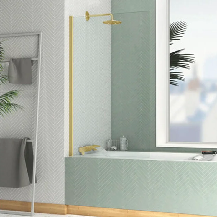 Aurlane Badewannenaufsatz Essential FAC741, 1-flügelige Faltwand aus goldfarbenem Aluminium und 4 mm ESG-Glas, maßgefertigte Montageoptionen