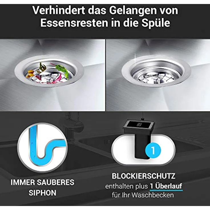 VIOKS Ablaufgarnitur Spüle mit Siebkorbventil 114mm & Abtropf-Überlauf für Spüle/Spüle Küche Ablaufgarnitur mit Sieb für Spülbecken – Bild 5