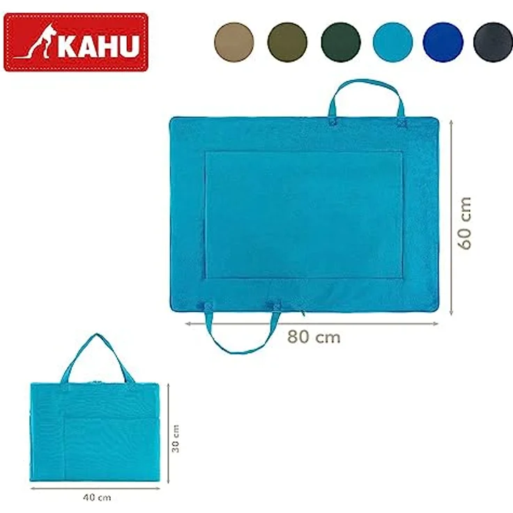 KAHU Faltbare Hundedecke für unterwegs (60 x 80 cm) • Hunde Reisedecke als praktische Tragetasche • Hundedecke zum Mitnehmen • Liegekissen Hund • Hundematte waschbar • Farbe: Türkis – Bild 2