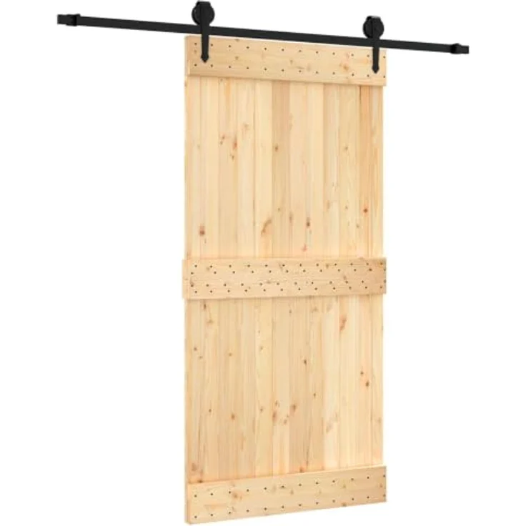 vidaXL Schiebetür Massivkiefer, 100 x 210 cm, Natürlich und Schwarz, moderne Trennwand, platzsparend, ideal als Raumteiler – Bild 1