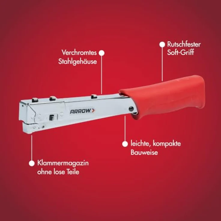 Arrow Hammertacker HT19, leichter Tacker für Feindrahtklammern 6 mm - 10 mm, mit verchromtem Stahlgehäuse und Softgriff – Bild 3