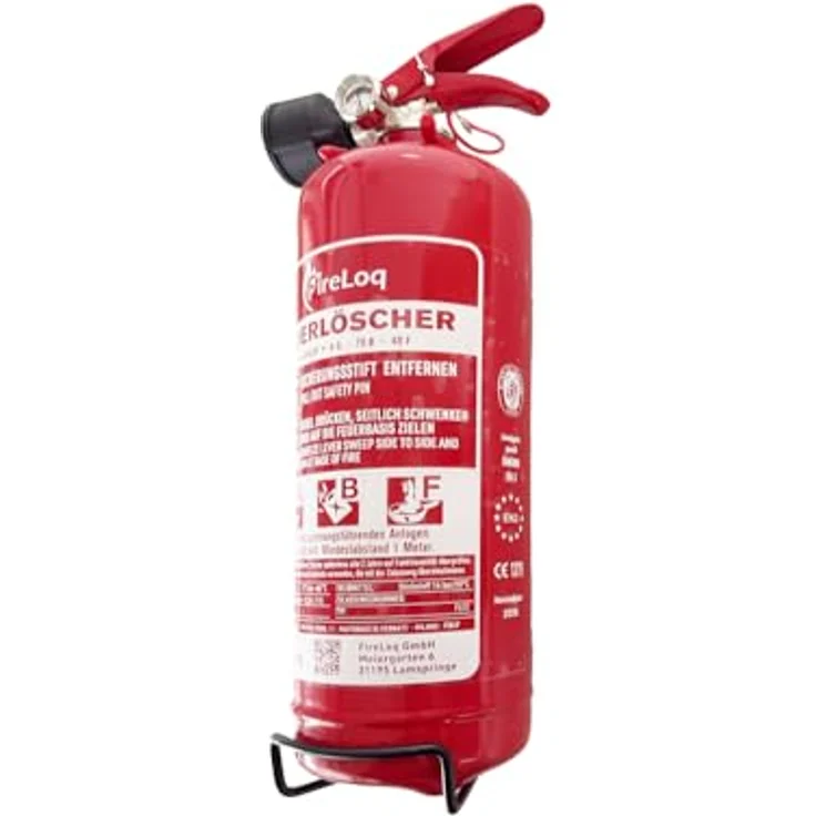 FireLoq 2L Fettbrandlöscher ABF 8A | 70B | 40F mit Prüfnachweis, Wandhalter und Manometer, Messingarmatur – Bild 5