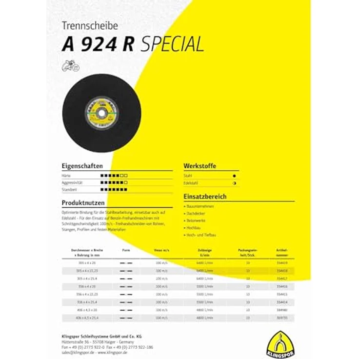 Klingspor A 924 R Großtrennscheiben, 356 x 4 x 20 mm gerade, 10 Stück, Kronenflex Schruppscheiben – Bild 3