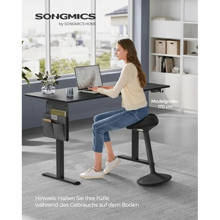 SONGMICS Stehhocker OSC008B01, 360° neigbar, höhenverstellbar 58-83 cm, Sattelsitz mit 9 cm Schaumstoff, großer Anti-Rutsch Sockel, modern, schwarz – Bild 3