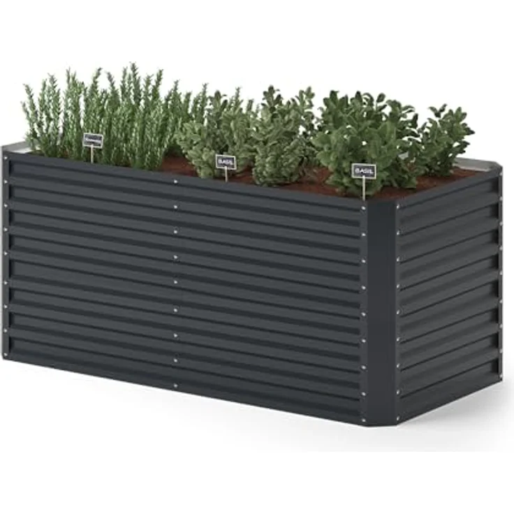 ok-Living Hochbeet Kräuterbeet Gemüsebeet rechteckig, 180x90x80cm (LxBxH), pflegeleichter Stahl, anthrazit, ideal für Frühbeet und Aufzucht von Kräutern und Gemüse – Bild 1