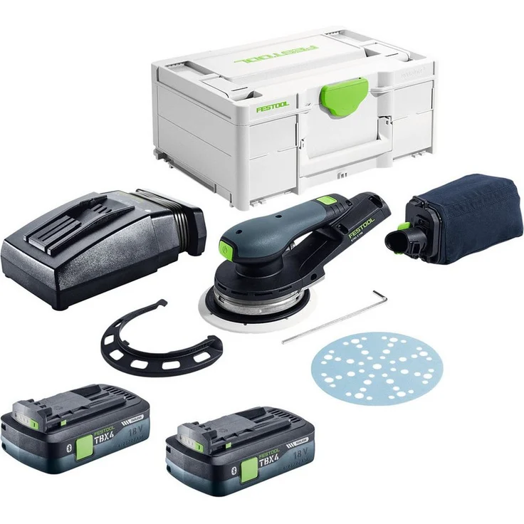 FESTOOL Akku-Exzenterschleifer ETSC 2 150-Basic, 18 V mit 2x 4,0 Ah Akkus, Ladegerät und Systainer, 150 mm Schleifteller