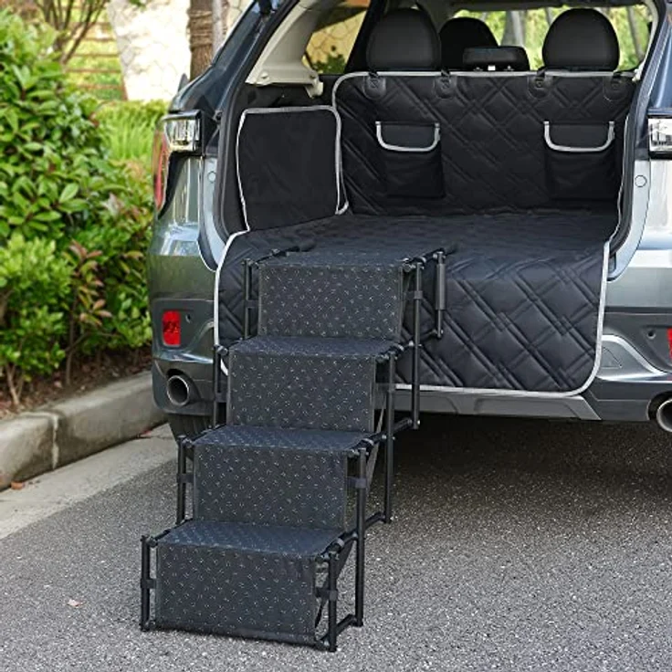 [en.casa] Hundetreppe Colchester Haustiertreppe Einstieghilfe 4-stufig faltbar bis 55 kg für kleine und große Hunde Metall/Polyester Schwarz – Bild 2