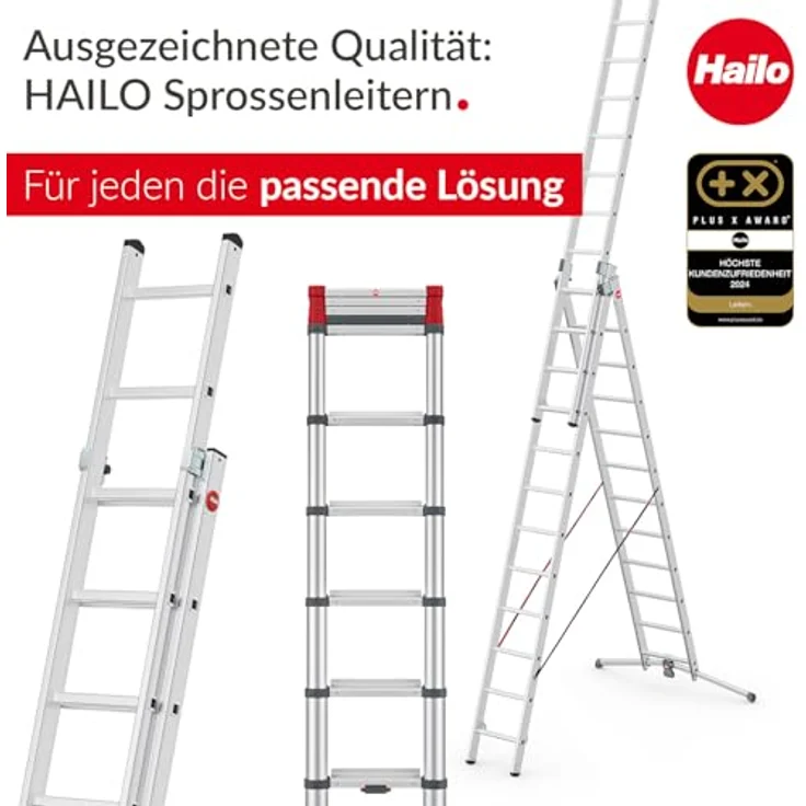 Hailo HobbyLOT, 3-teilige Alu-Kombileiter mit LOT-System, bis 150 kg Belastbarkeit, variabel 7-11 Sprossen – Bild 5