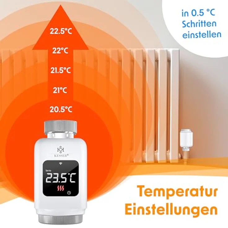 KESSER® Heizkörperthermostat 2er Set, WiFi Heizungsregler mit Smart Home App Steuerung, Sprachsteuerung über Alexa und Google Assistant, inklusive 6 Heizkörperventilen, schwarz oder weiß – Bild 5