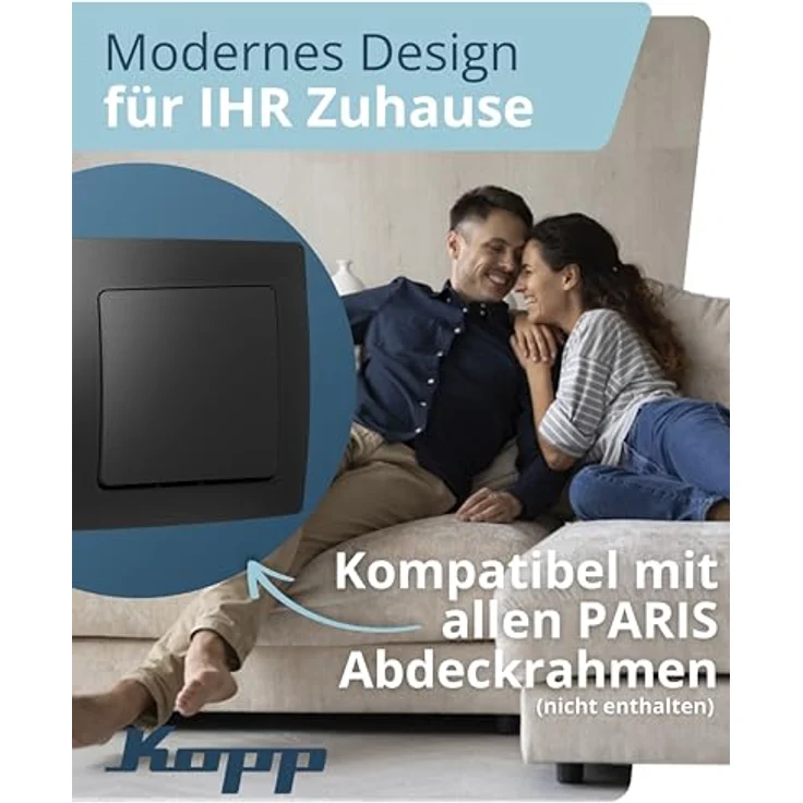 Kopp Abdeckrahmen 650650082, Kunststoff, schwarz, Unterputzmontage, 1 Betätigungswippe, matt – Bild 3