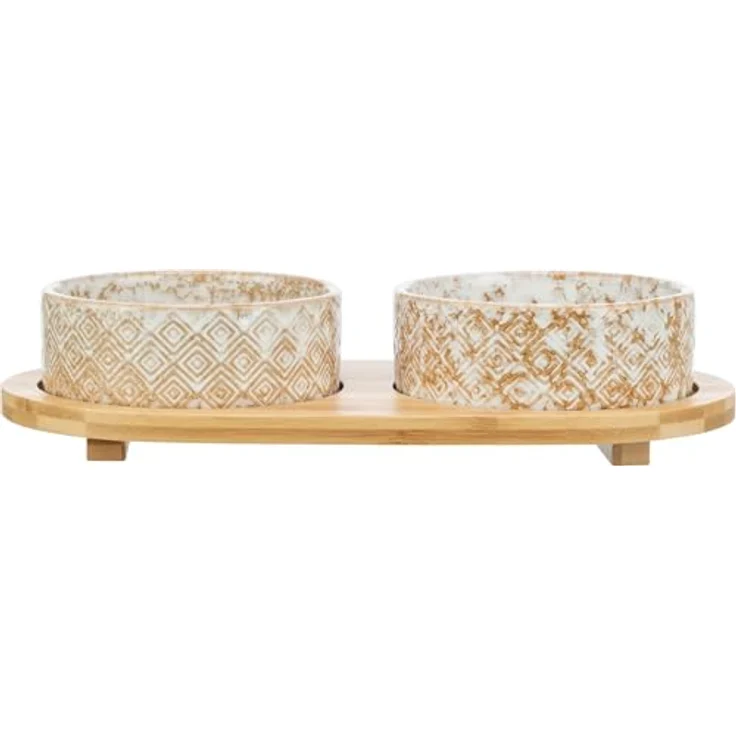 TRIXIE Hundenapf-Set 800 ml Keramik/Bambus - praktischer Fressnapf für kleine und mittelgroße Hunde ø16 cm, robust und spülmaschinenfest - 24829 – Bild 2