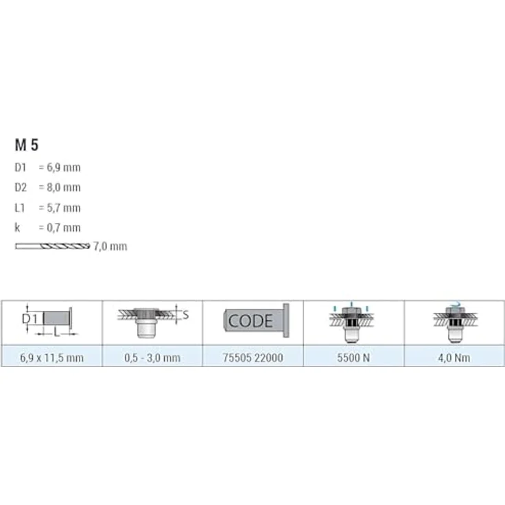 GOEBEL® - Blindnietmuttern M5 Aluminium, 250 Stück, Ø 6,9 mm x L 11,5 mm, kleiner Senkkopf, Rundschaft, offen, gerändelt – Bild 4