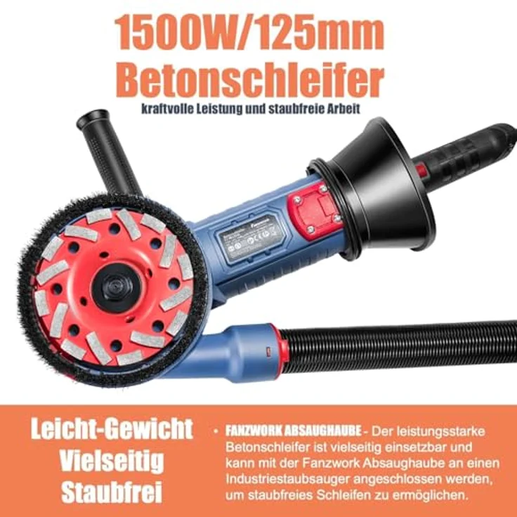 FANZTOOL Multischleifer Betonschleifer Winkelschleifer Sanierungsfräse 1400W Set mit Absaughaube und Schleifteller und Metallbürste und Sandpapier, mit Drehzahlregelung – Bild 4