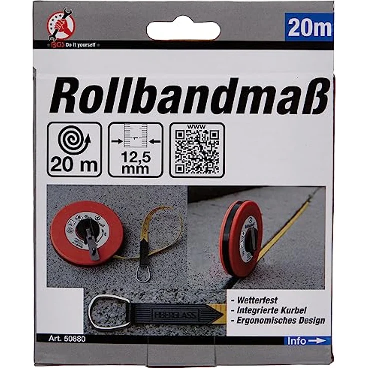 BGS Diy 50880 | Rollbandmaß | 20 m | Breite 12,5 mm | Fiberglas | beideitsig markiert, Meter-Skala – Bild 3