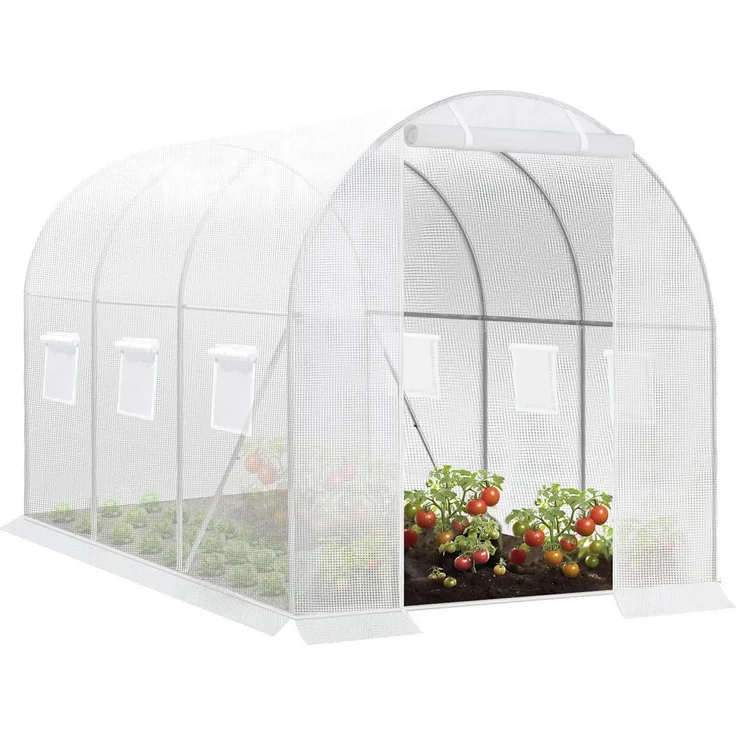 Woltu Tomatengewächshaus, BxTxH: 200 x 300 x 200 cm, Folientunnel mit Tür und 6 Fenstern, robust und langlebig, grün