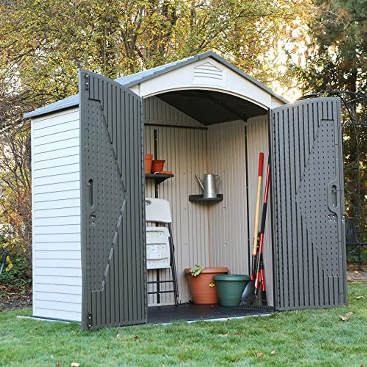 LIFETIME Gartenhaus & Gerätehaus Starlet | 143x215x228 cm Grau | Kunststoff Gartenschuppen & Geräteschuppen – Bild 5