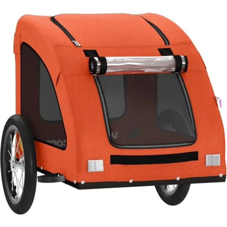 vidaXL Hunde-Transportbox Fahrradanhänger für Hunde Orange Oxford-Gewebe und Eisen mit PVC-Dach – Bild 5