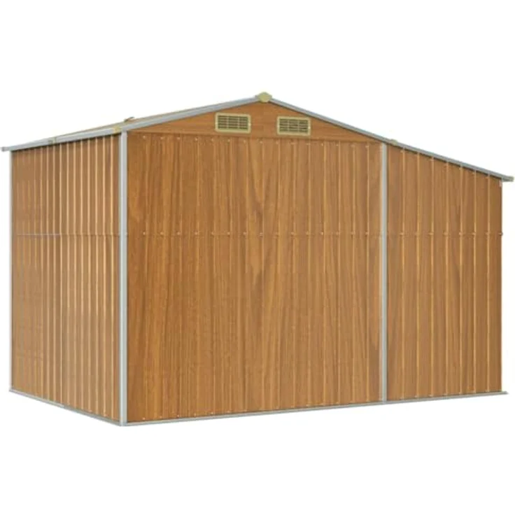 vidaXL Gerätehaus, Gartenhaus mit Schrägdach Griffe, Gartenschuppen Schuppen mit Stauraum, Geräteschuppen Metallschuppen, Hellbraun 277x192,5x179 cm Verzinkter Stahl – Bild 5