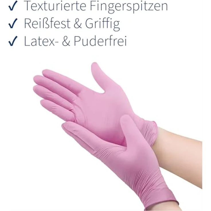 ABENA Nitrilhandschuhe S, 100 Stück – puderfreie & latexfreie Einmalhandschuhe in Rosa, reißfest, lebensmittelecht, texturierte Fingerspitzen für besseren Halt – Bild 3