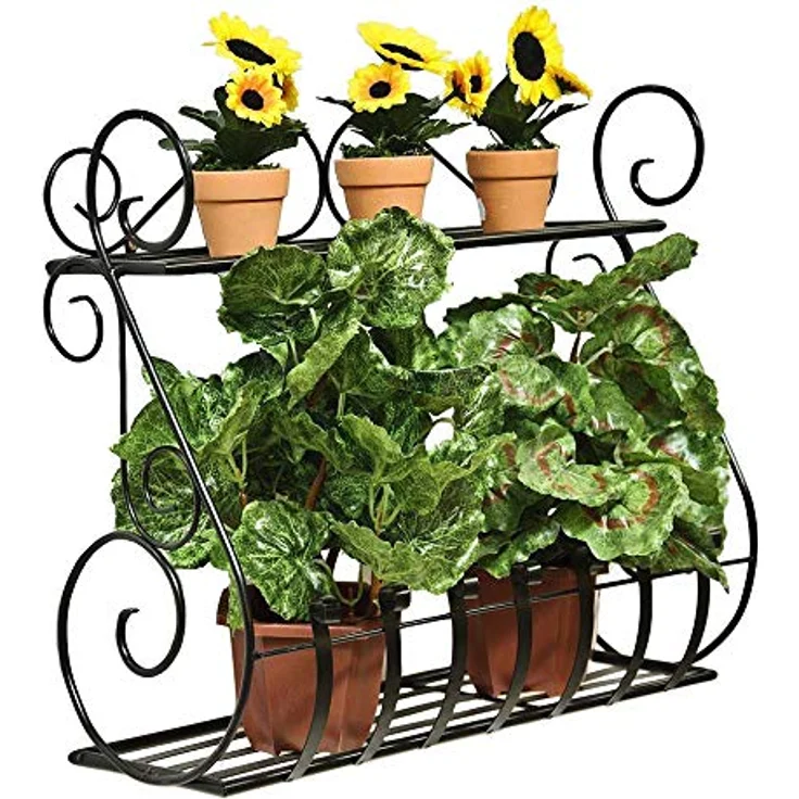 DanDiBo Wandblumenhalter Metall Schwarz 50 cm Wandregal Sebino Blumenständer Blumenregal Wandtopfhalter mit zwei Ablageflächen – Bild 3