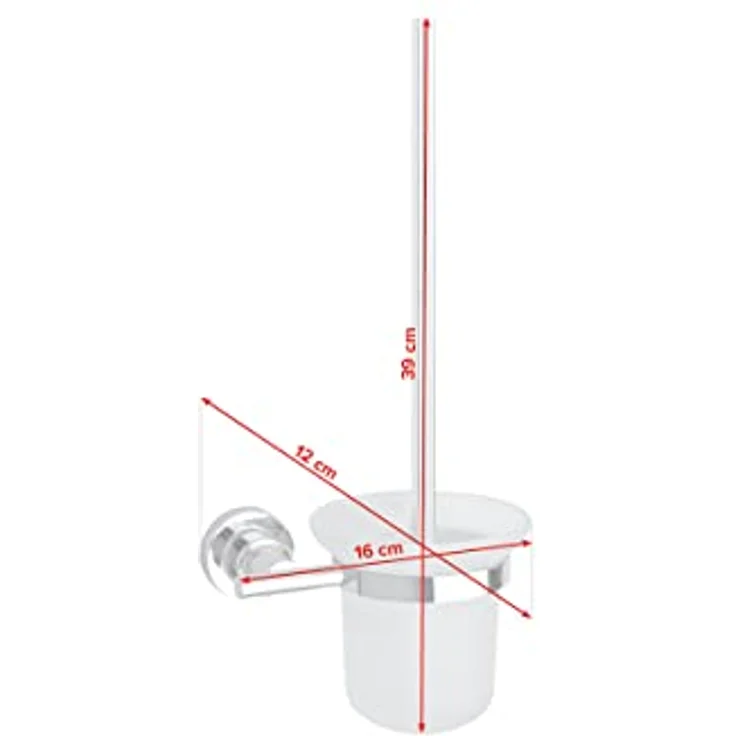 tesa LUUP WC-Garnitur, satiniertes Glas und verchromter Edelstahl - Toilettenbürsten-Set zur Wandbefestigung ohne Bohren, inkl. Klebelösung - 385mm x 160mm x 120mm – Bild 4