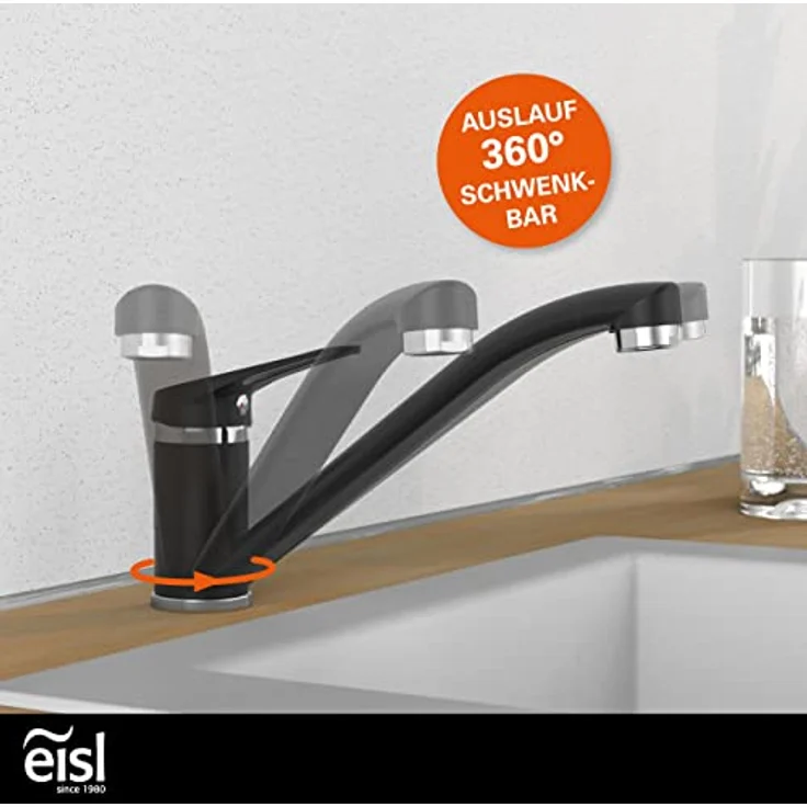 Eisl Spültischarmatur Speed, 360° schwenkbarer Wasserhahn mit geräuscharmer Qualitäts-Kartusche, inklusive Montageset – Bild 2