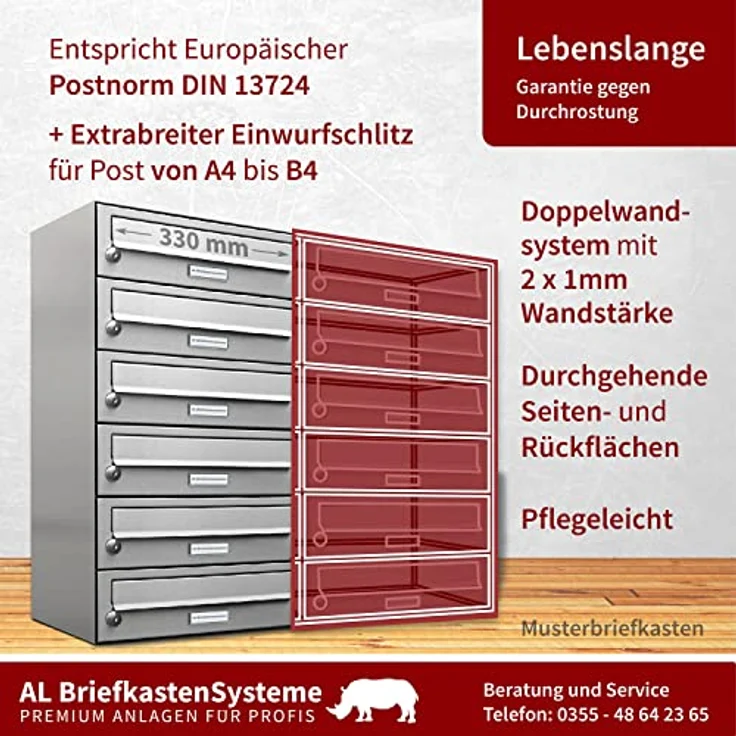 4er Edelstahl Briefkasten Anlage 4 Fach Wandbriefkasten Postkasten Ausführung 5 – Bild 2