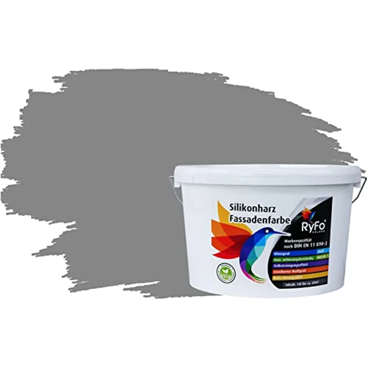 RyFo Colors Silikonharz Fassadenfarbe Lotuseffekt Trend Staubgrau 10l - bunte Fassadenfarbe, weitere Grau Farbtöne und Größen erhältlich, Deckkraft Klasse 1 – Bild 2