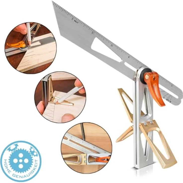 STAHLWERK Schmiege mit Anschlag, Kombiwinkel und Multifunktionswinkel aus robustem ABS-Kunststoff und Edelstahl, präzises Messen, Anreißen und Markieren – Bild 2