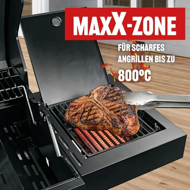 LANDMANN COOL BLACK 5.2 Gasgrill, 5 Brenner, 800 °C maxX-Zone, große Grillfläche, Thermobox & 2 Schubladen, BBQ-Thermometer, Modulus-Gussrost-System für Wok & Pizzastein – Bild 5