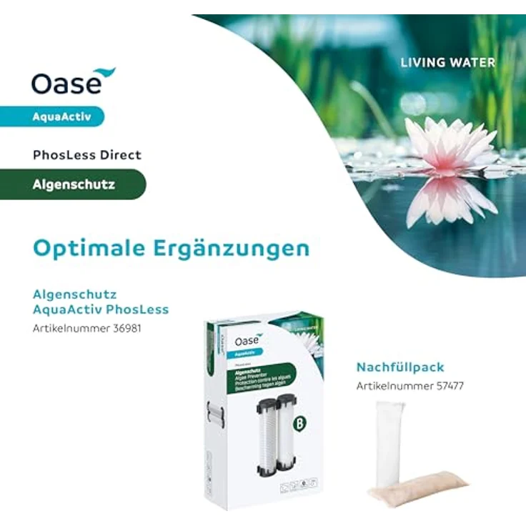 OASE 43148 AquaActiv OASE AquaActiv PhosLess Direct Algenschutz 500 ml - schnell wirksamer Phosphatbinder bindet überschüssige Phosphate im Teich Gartenteich Schwimmteich Koiteich Fischteich – Bild 7