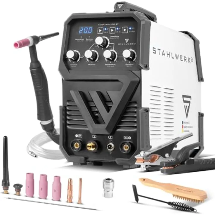 STAHLWERK AC/DC WIG 200 ST, Kombischweißgerät 200 A mit WIG & MMA E-Hand, IP21S Schutzart, 8-teiliges Zubehörset