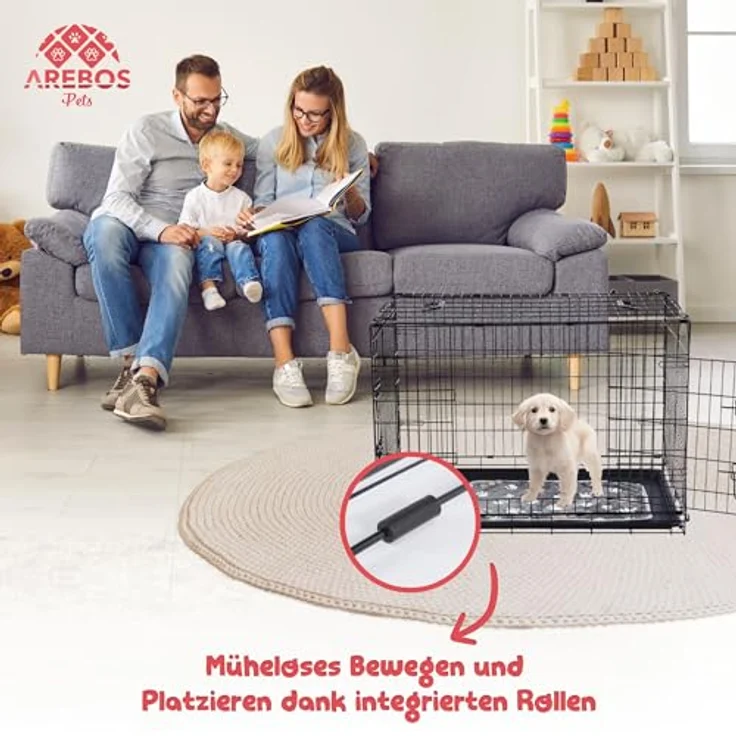 Arebos Hunde-Transportbox Hundekäfig klappbar S-XL bis 11,00 kg, Kuscheldecke, Schwarz – Bild 5