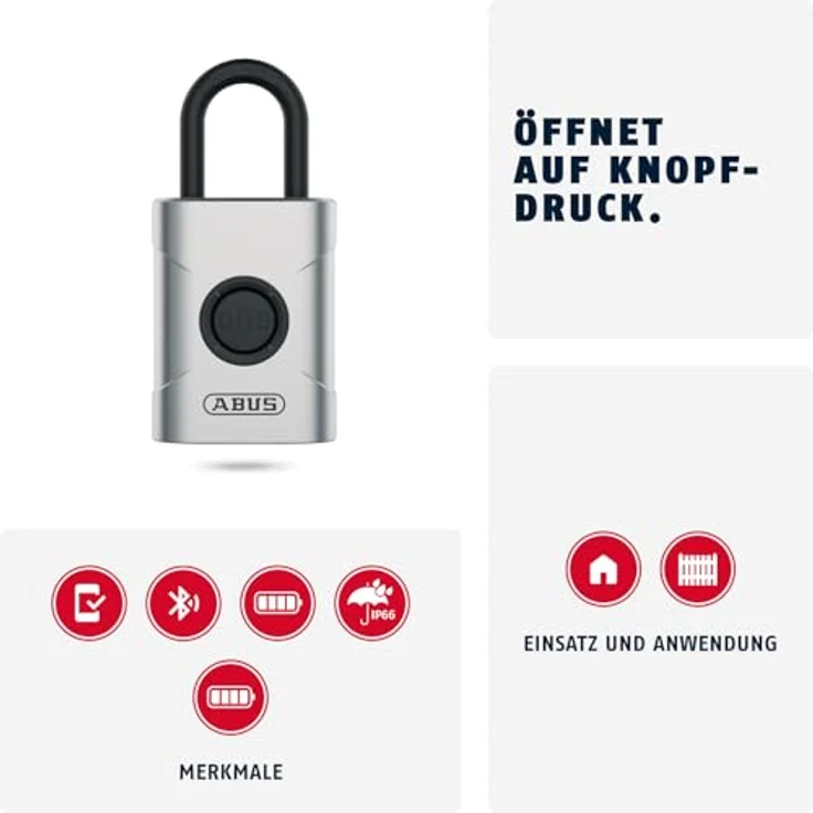 ABUS smartes Vorhängeschloss EVEROX One - schlüsselloses Öffnen auf Knopfdruck - wetterfest - automatische Verriegelung - 45 mm breit, schwarz – Bild 2