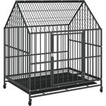 vidaXL Hundezwinger mit Rollen, Hundekäfig mit viel Platz, Hundehütte mit Tür mit Verschlüssen, Hundeauslauf Welpenlaufstall, Schwarz Verzinkter Stahl