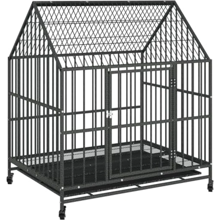 vidaXL Hundezwinger mit Rollen, Hundekäfig mit viel Platz, Hundehütte mit Tür mit Verschlüssen, Hundeauslauf Welpenlaufstall, Schwarz Verzinkter Stahl – Bild 1
